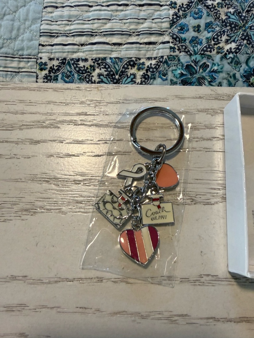 Coach Multicolor Enamel Heart & Charm Keyring - Pink, Peach, Cream, Red